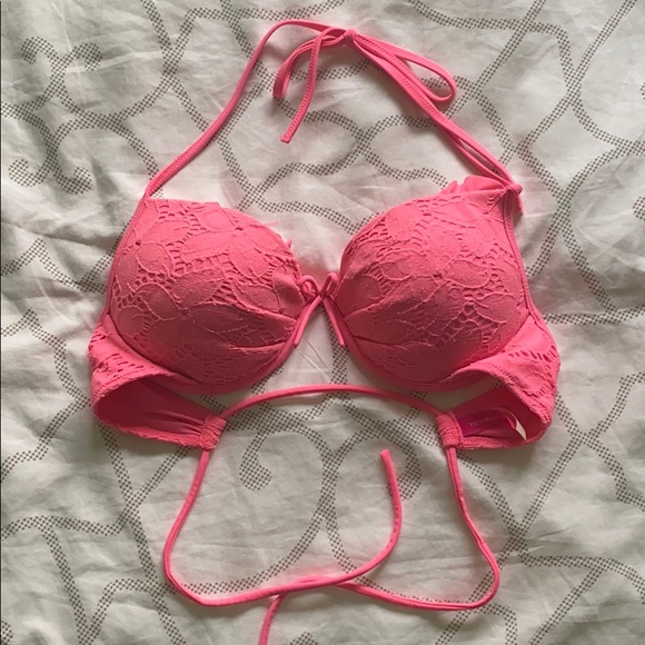neon pink push up lacey bikini top - Picture 1 of 3
